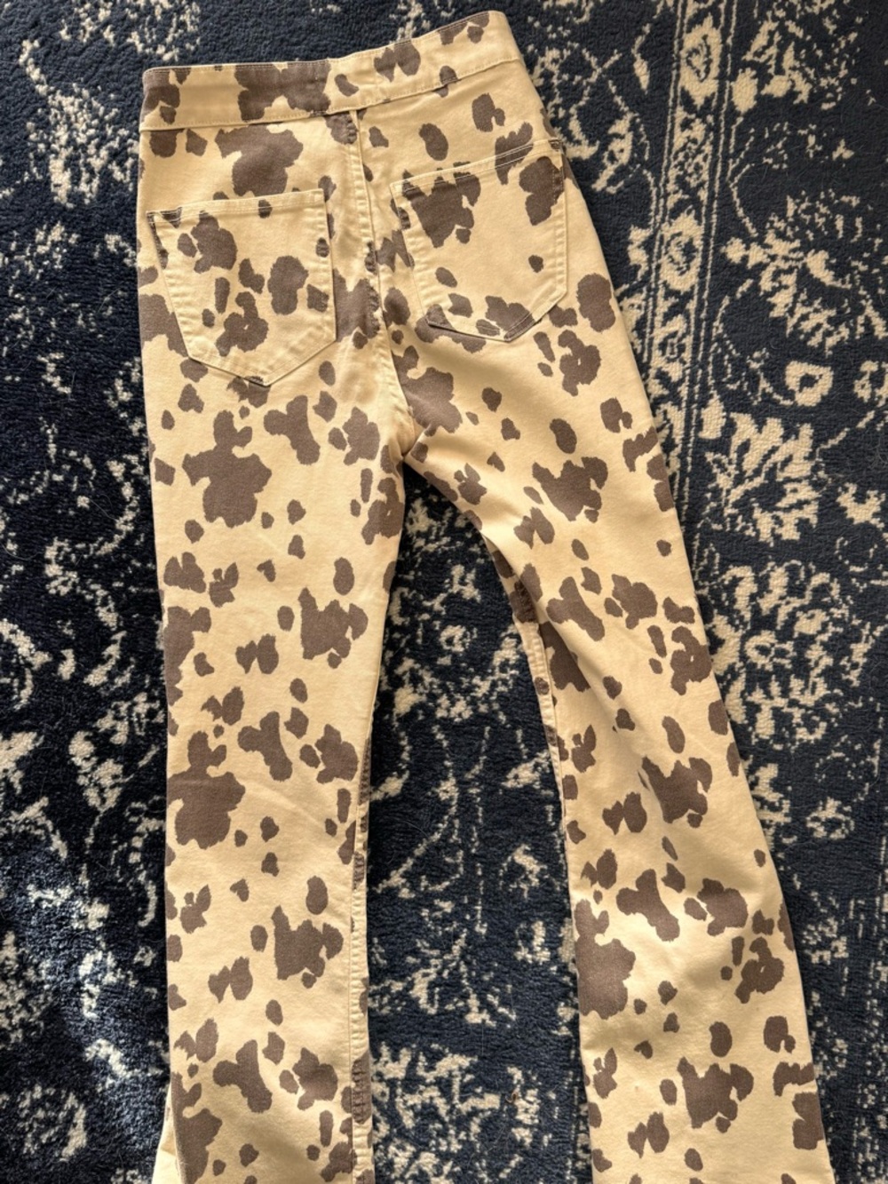 ZARA Animal Print Beige Brown Cotton Twill Straight Pants Flat Front Pockets - Picture 5 of 6